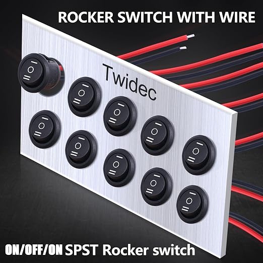 Twidec/5Pcs 12V Round Rocker Switch ON/Off/ON AC 6A/250V 10A/125V SPST 3 Pin 3 Position Toggle Switch for Car Boat Automotive RV Black with Wires KCD1-5-103-ON-OFF-ON