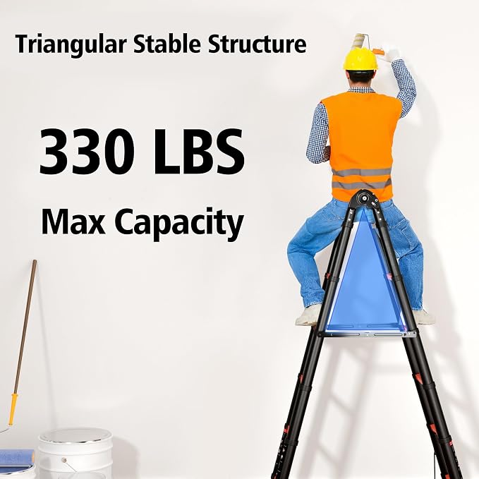 SINMEIRUN Telescoping Ladder, 20.3 FT, A Frame, Aluminum Extension Ladder, 330 lbs Capacity, Collapsible Multi-Purpose Ladder for Home, Roof and RV; Orange