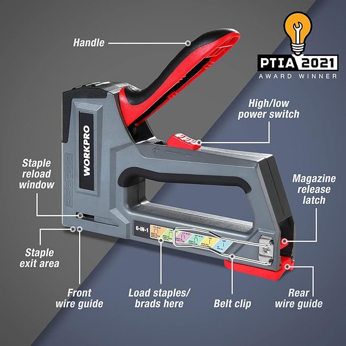 WORKPRO Staple Gun, 6-in-1, Manual Brad Nailer with 4000 Counts Staples, Upholstery Stapler Nail Gun for Fixing Material, Decoration, Carpentry, Furniture, Doors and Windows