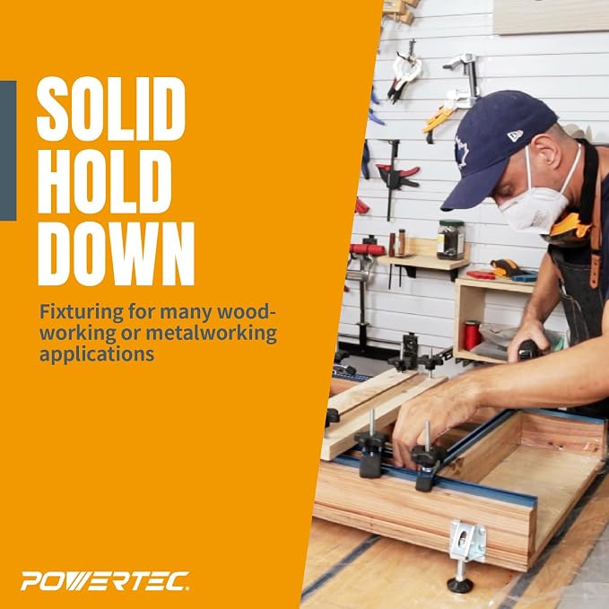 POWERTEC 72007 50 Inch Circular Saw Guide for Circular Saw, Router & Jig Saw, Straight Edge Clamp with 2 Pack 5-1/2" L x 1-1/8" W T-Track Hold Down Clamp for Woodworking