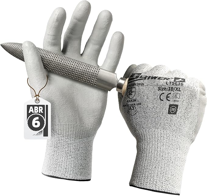 Schwer Safety Work Gloves with Certified Level 6 Abrasion Resistance, ANSI A2 Cut Resistant Gardening & Fishing Gloves with Grip, General Working Gloves for Construction, Mechanic, LT5636, XL
