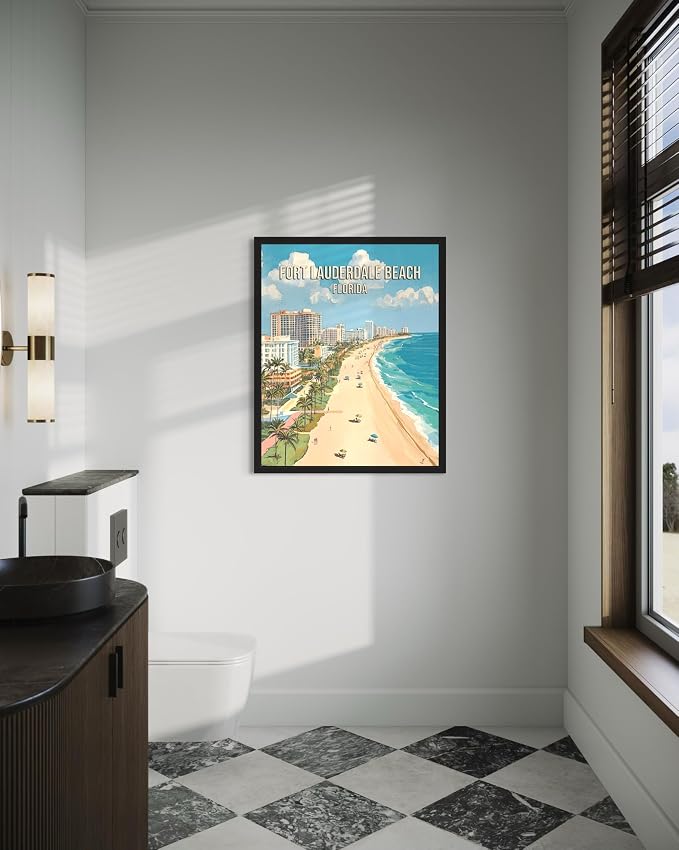 Fort Lauderdale Beach Florida Wall Art Print Poster, US Vintage Retro Beach Scenery Posters Prints for Restroom Home Picture Painting Artwork Gallery 219 (Fort Lauderdale Beach Florida, 24 x 36 inches, Unframed)