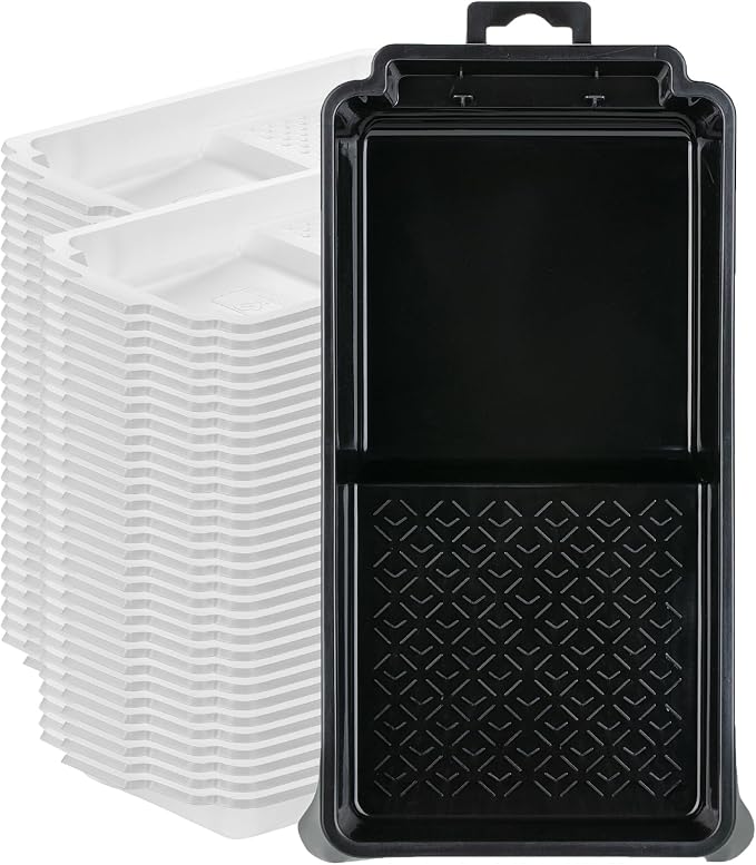 Bates- 4 Inch Paint Tray Set, 61 Pack, 1x 4 Inch Paint Roller Tray, 60x Disposable Plastic Liners, Black and White
