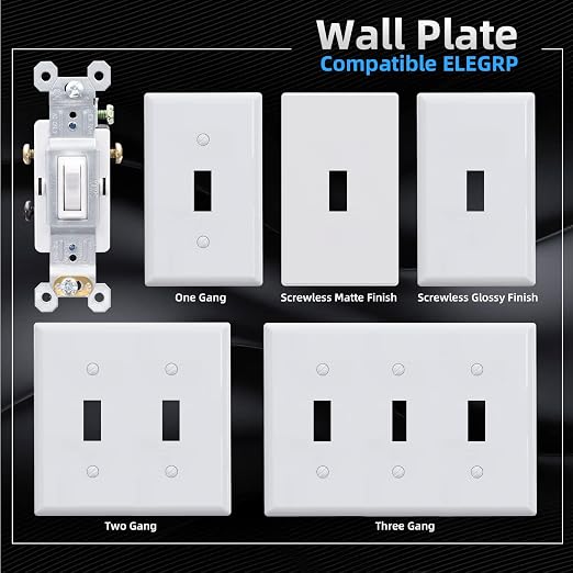 ELEGRP 3 Way Framed Toggle Light Switch, 15 Amp, 120 V, Quiet Self-Grounding, Residential and Commercial Grade, UL Listed (10 Pack, Glossy White)