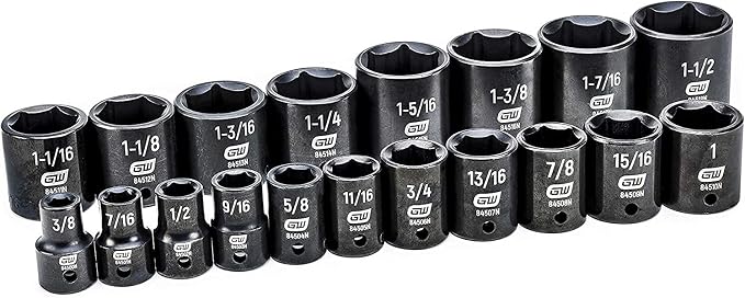 GEARWRENCH 19 Pc. 1/2" Drive 6 Pt. Standard Impact Socket Set, SAE - 84932N (Pack of 3)