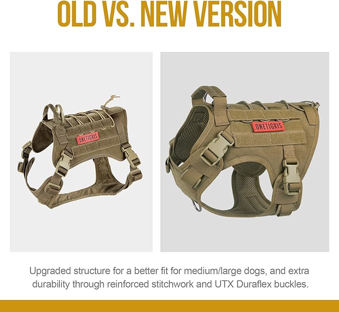 OneTigris Tactical Dog Harness No-Pull Service Vest for Medium Large Dogs | Military 1000D Pullable Nylon, Service Dog Vest with Hook & Loop Panels, Easy On & Off for Walking Hiking Training Brown M