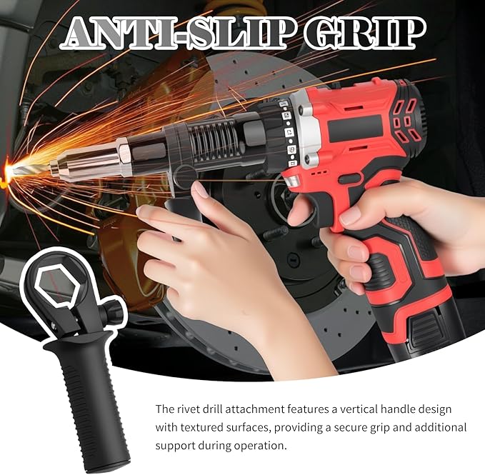 2026 New Rivet Gun Adapter for Drill Kit,Professional Rivet Drill Attachment for Cordless Electric Power Drills,Rivets Adapter for Drills Kit with Removable Handles & 4 Rivets Heads