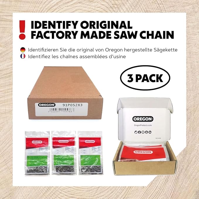 Oregon 3-Pack 3/8" LP Pitch, .050" (1.3mm) Gauge, Chainsaw Chain for 20" (50cm) Bar, 72 Drive Links – Full Chisel Replacement Saw Chain, Fits & Replaces Stihl & Husqvarna, Fits Jonsered, Echo and more