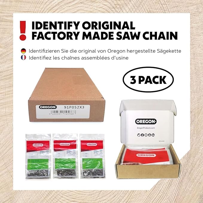 Oregon Chainsaw Chain for 20" Bar, .325" Pitch, .063" Gauge, 81 Drive Links | 3-Pack, Semi-Chisel, Replacement Saw Chain, Fits Several Stihl Models