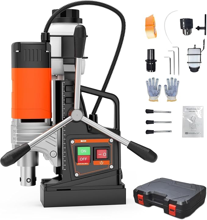 Electric Magnetic Drill Kit with 10Pcs Drill Bits&3Pcs Twist Drill, 1650W Motor 1.57" Boring Diameter, 2922lbf Power Portable Mag Drilling Press Machine w/Box, 810 PRM, for Home Industrial Improvement