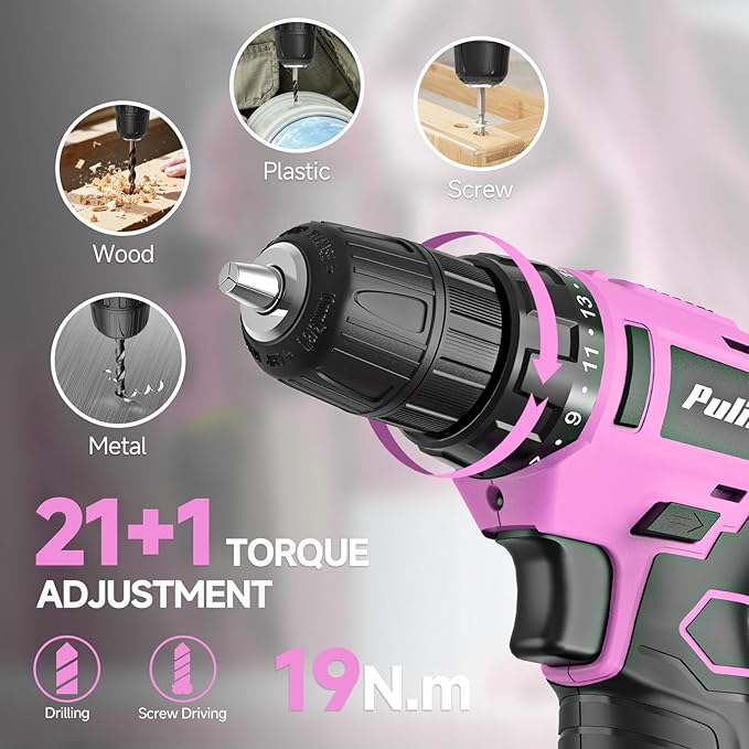 PULITUO Drill Set, 149-Piece Home Tool Set with 12V Pink Cordless Drill, ToolBox, Hand Tool Kits for Women Men, DIY Enthusiasts for Home Improvement.