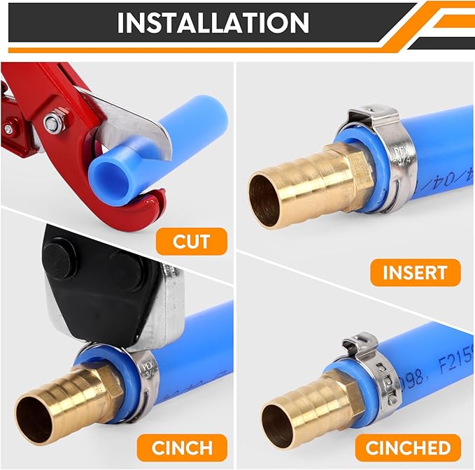 KF CPTEC PEX Clamp Tool for 1/2 inch and 3/4 inch PEX clamp rings - Pipe clamp crimping tools for 3/8 to 1 inch PEX cinch clamps, PEX clamp pliers