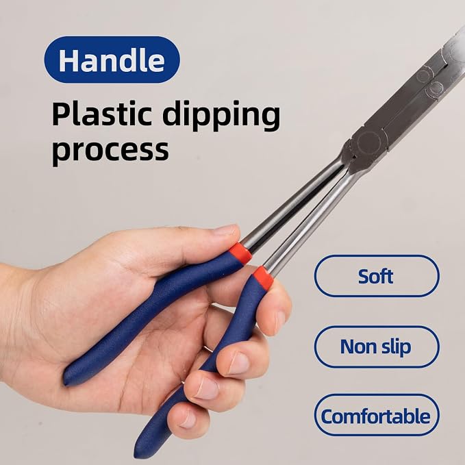 13” Long Needle Nose Pliers Set, Double Rivet, Knurled Jaws, Bent 45°and Straight Needle Nose, 2-Piece, Extended Reach for Tight Spaces (2-Piece（Straight +45°）)