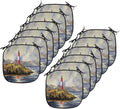 Lunarable Lighthouse Chair Cushion Pads Set 12, Les Eclaireurs Lighthouse Coastline Seashore Mountains Cliff Painting Effect, Anti-Slip Seat Padding for Kitchen & Patio, 16"x16", Blue Red Green
