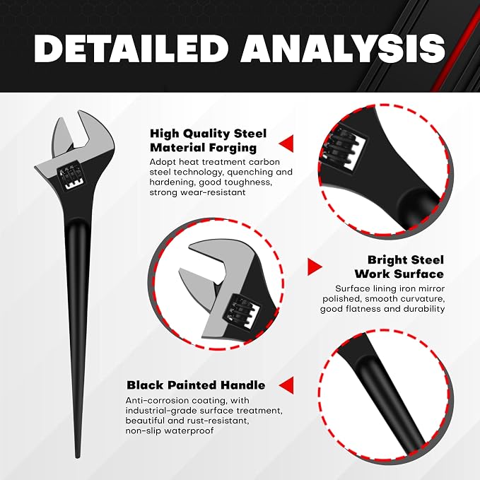 C&T 3-Piece Adjustable Spud Wrench and Pry Bar Set, 10In, 12In, 16In, Spud Wrench, Nail Puller, Claw Bar, Cats Paw Nail Puller, Universal Wrenches, CR-V, Suitable for Home Renovation and Woodworking