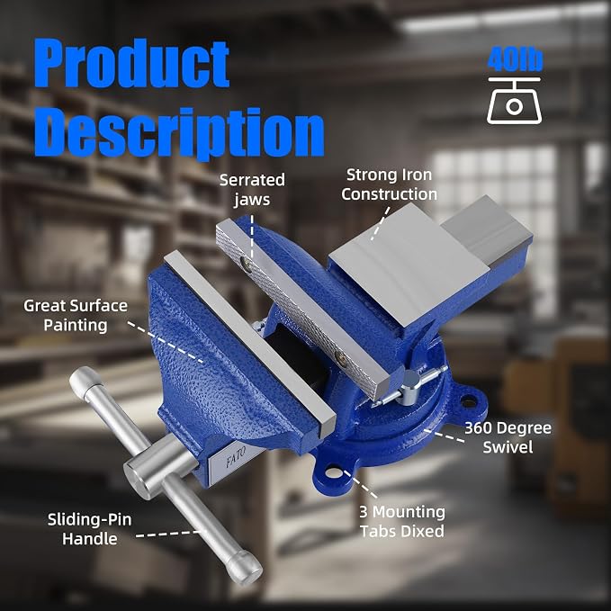 FATO 5” 360° Iron Light Duty Bench Vise, 2500LB