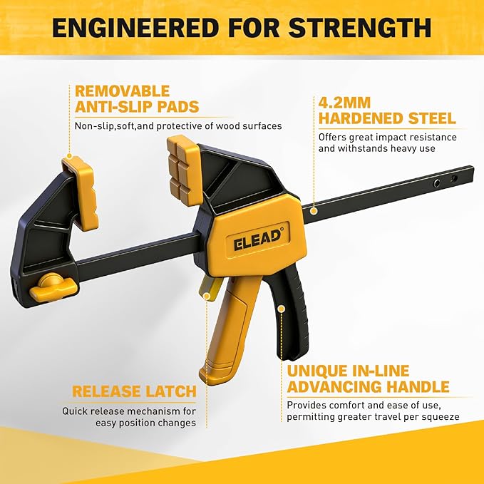 6" Mini Bar Clamps for Woodworking, 2-Piece One-Handed F Clamp/Spreader, 75LBS Load Limit Wood Clamp, Quick Release Grip Clamps for Table Wood Working, Light-duty Tools