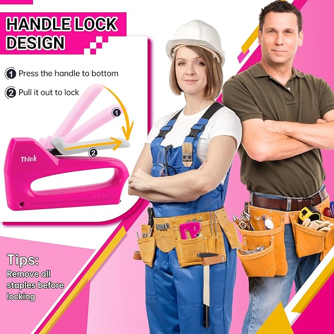 THINKLEARN Light Duty Staple Gun for Wood - Pink 4-in-1 Upholstery Staple Gun with 1600pcs JT21 Staples and Staple Remover, Fabric Staple Gun for Upholstering, Crafts, DIY, Decoration