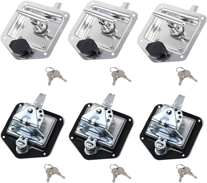 6 Pcs Stainless Steel T-Handle Lock for Trailer Rv Door Latch Truck Toolbox | with Gasket, with Keys, 304 Stainless Steel, Highly Polished