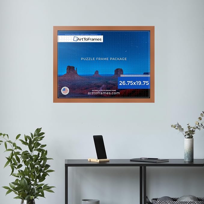 ArtToFrames Puzzle Frame for Buffalo Games 1000 Piece Jigsaw Puzzles, 26.75x19.75 Inch (68x50 cm), Burnt Umber Engineered Wood with Economy Acrylic, Ready to Hang Puzzle Display