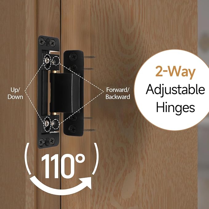 HBL' 4 Pack Hidden Door Hinges, Ultra-Thin Adjustable Concealed Hinges for Secret Doors, Pantries & Closets, Heavy Duty Invisible Design