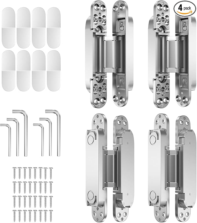 4-Pack 6 inch Hinge for Doors Invisible Hinges Concealed Hinges Zinc Alloy 180 Degree Swing Hinge 3 Way Adjustable Butt Silent Door Hinge 6 x 2.5 x 1 inch (Silver)