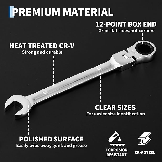 Garvee 8 Piece SAE Ratcheting Wrench Set Combination Ratcheting Wrench Set | 72-Tooth 5° Swing Arc 40Cr Steel, SAE 5/16" to 3/4" Coverage for Automotive Repair, Mechanical Maintenance & DIY Projects