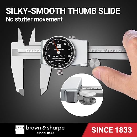 TESA Brown & Sharpe 599-579-8-5-1 Stainless Steel Dial Caliper, Black Face, 0"-8" Range, +/-0.001" Accuracy, 0.001" Resolution, Meets DIN 862 Specifications