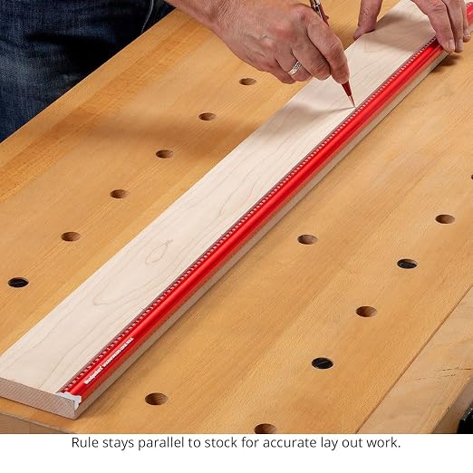 Woodpeckers Edge Rule, 6 Inch, Wraps Around Edge, USA Made, Laser Engraved Scales, Beveled Edges, Aluminum Woodworking Ruler