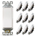 ELEGRP 3 Way Decorative Light Switch, 15Amp, 120-277 Volt, AC Decorator Rocker Paddle Wall Switch Replacement, Self-Grounding, Residential and Commercial Grade, UL Listed (10 Pack, Glossy White)