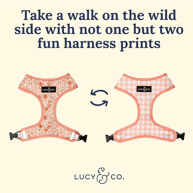 Lucy & Co. Reversible Dog Harness - Water-Repellent Neoprene, Dual-Print Design, Easy Swap Style, Adjustable Comfort Fit - Woodland Wildflowers Reversible Harness - X-Small