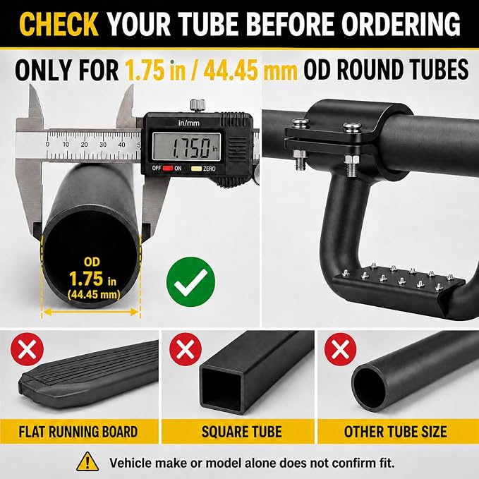 JERBOR Heavy-Duty UTV Nerf Bar Step, Clamp-On for 1.75-Inch Round Tubes