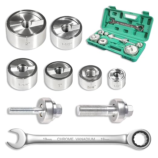 Ratchet Knockout Hole Punch Driver Kit, 1/2" to 2" Slug-Buster Knockout Electrical Conduit Hole Cutter Set Manual KO Tool Kit with 6 Dies & Ratchet Wrench, for Electrical Conduit & Panels