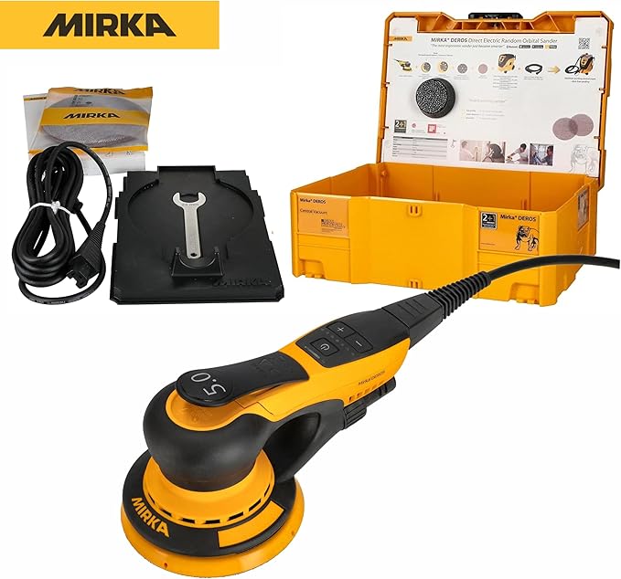 Mirka DEROS II 550 Dust-Free Sander with Case, 5 Inch Hook & Loop - 5.0mm Orbit Random Orbital Sander – 110V Electric Power Tool for Woodworking, Drywall, Automotive Car & Wood Sanding