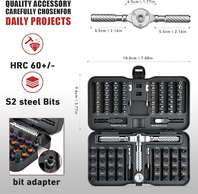 VMAN Ratchet Screwdriver Set, magnetic Screwdriver sets, S2 Steel Bits, DIY Combination Flexible Shaft, Suitable for Furniture Assembly, Precision Electrical Appliance Repair, Bicycle Tools