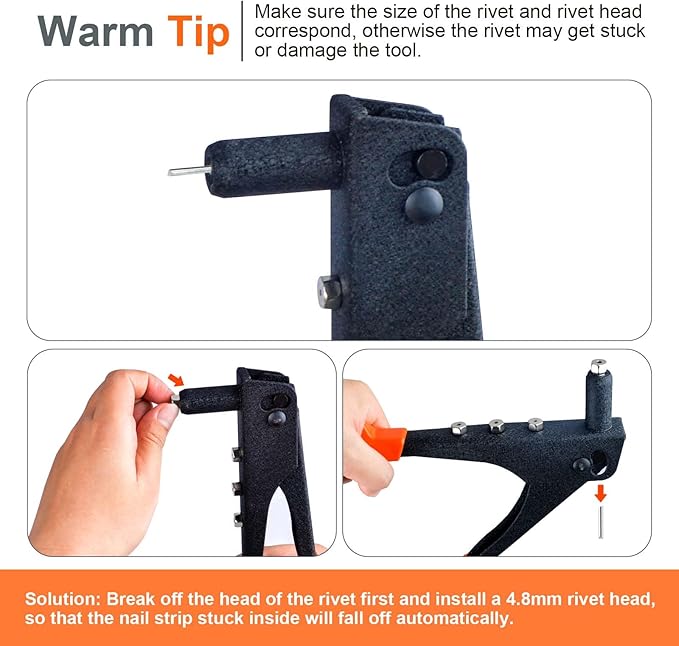 Rivet Gun, Manual Pop Rivet Gun with 4 Replaceable Nosepieces & 200 PCS Rivets, Hand Riveter for Automotive, Furniture, DIY & Metal Working
