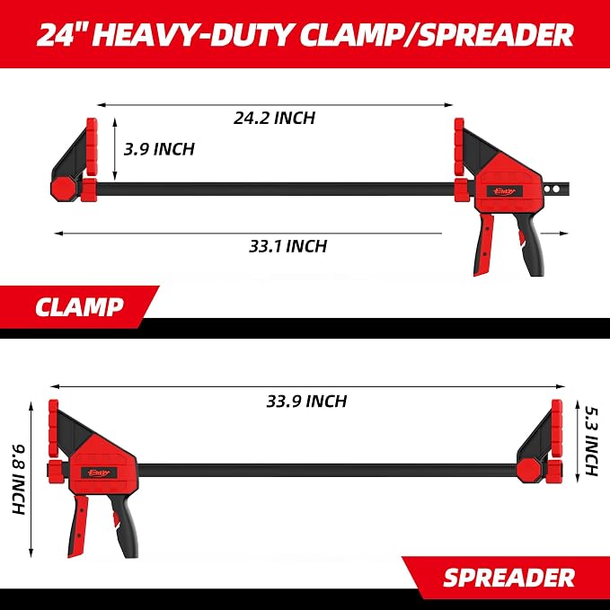 Bar Clamps for Woodworking, 2-Piece 24 Inch Clamps Set with 550 LBS Load Limit, One-Handed Clamp/Spreader, Heavy-Duty Quick-Change F Clamp, Ideal for Woodworking/Carpentry/Home Improvement/DIY