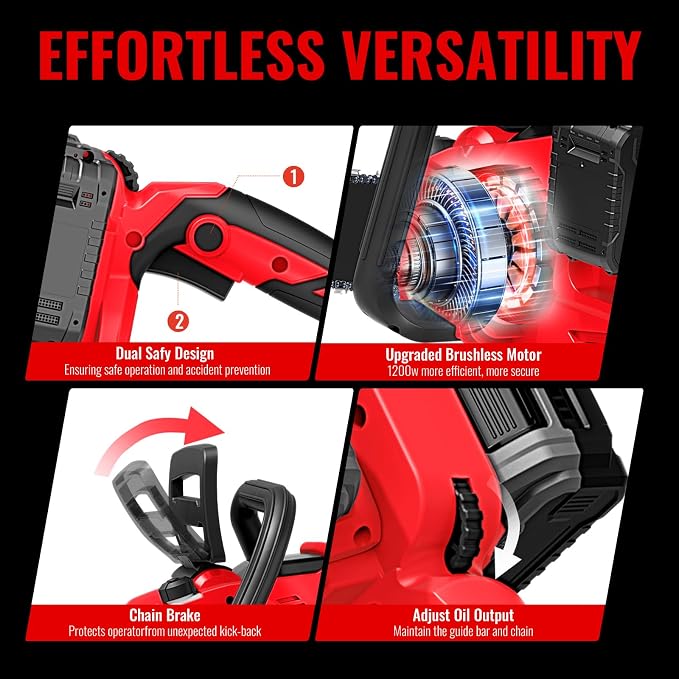 36V(18V*2) 16"+18" 2-IN-1 Brushless Chainsaw Cordless, Electric Powered Chainsaw Compatible with Milwaukee M18 Battery, with Auto Oiler & Safety Lock Brake, for Tree Trimming Branch Wood(ONLY TOOL)