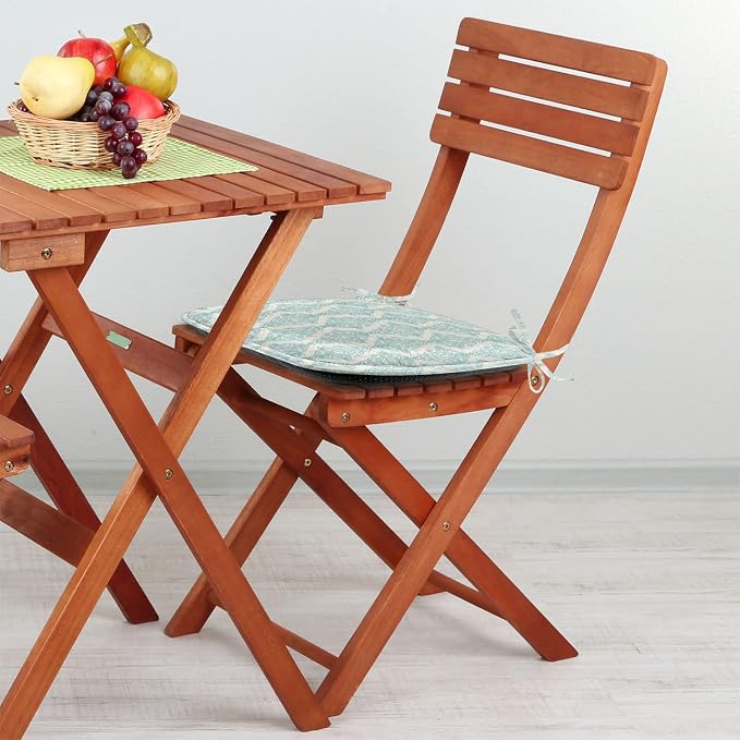 Lunarable Damask Blue Chair Seating Cushion Set of 8, Vintage Antique Pattern with Classic Victorian Motif, Anti-Slip Seat Padding for Kitchen & Patio, 16"x16", Eggshell Pale Cadet Blue
