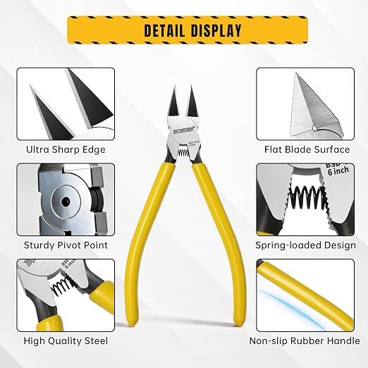 BOOSDEN Wire Cutters 5 Pack, 6 Inch Flush Cut Pliers, Diagonal Cutters | Spring Loaded Side Cutting Pliers, Flush Cutters for Jewelry Making,Artificial Flowers,Crafting,Electrical & DIY Projects