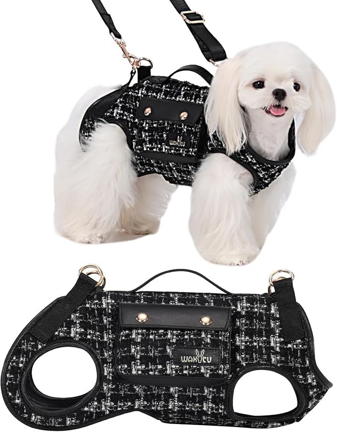 Wakytu Dog Lift Harness Dog Carrier Sling for Small Dogs & Cats,S | stylish puppy sling carrier with handle & pocket,adjustable leash,walking & travel