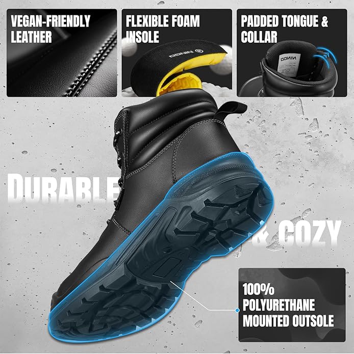 NINGO Steel Toe Work Boots for Men, Non Slip & Puncture Resistant Construction Boots with Breathable Lining, EH Protection, Comfortable Mens Safety Leather Work Shoes for Industrial, Walking Warehouse