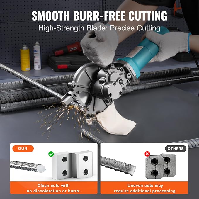 VEVOR Electric Rebar Cutter, 1100W Portable, Cuts up to 3/2 inch (4-40mm) Rebar, High Power Steel Concrete Cutter with Auxiliary Handle & Tool Case, RD-10