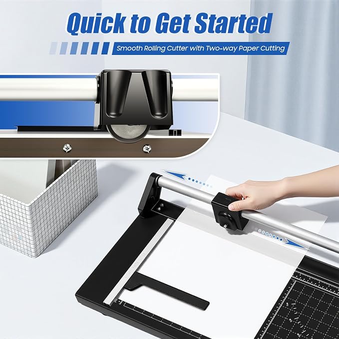Manual Heavy Duty 36 Inch Rolling Cutter, Precision Rotary Paper Trimmer, A4 Paper Craft Cutter for Cut Gift Card, Coupon, Label, Photo, Thin Plastic Soft Board, PVC, Card Stock (36in)
