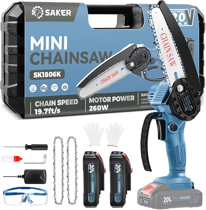 Saker Mini Chainsaw|6 Inch Chainsaws[2026 Upgraded]|Mini Cordless Electric Chain Saw|Small Handheld Portable Chain Saws Battery Powered Saw for Tree Trimmer and Garden