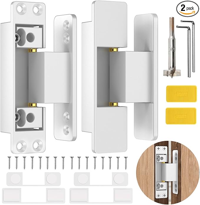 4.5" Hidden Door Hinge/Concealed Hinges,Invisible Hinges,Invisible Door Silent Door Hinge 110 Degree Swing Hinge 2-Way Adjustable Butt Hinge 4.5 x 2 x 1 (2, White)