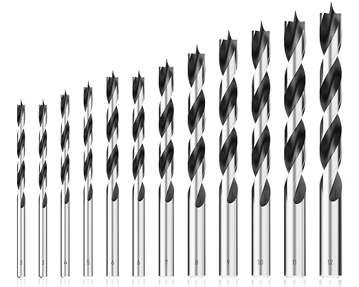 Brad Point Wood Drill Bit Set, 12Pcs Metric Drill Bit Set with Double Flutes Design for Carpenter Woodworking and All Types of Wood (3mm - 12mm)