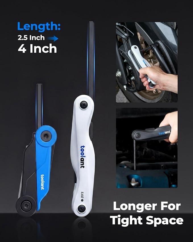 Kraftek toolant 11PCS Long Arm Folding Allen Wrench Set, SAE Hex Key Set 3/32"-1/2", Extended Reach Allen Key Set with 4 Inch Long Arms, CRV Steel Foldable Hex Wrench Tool for Bike Repair, Home & DIY