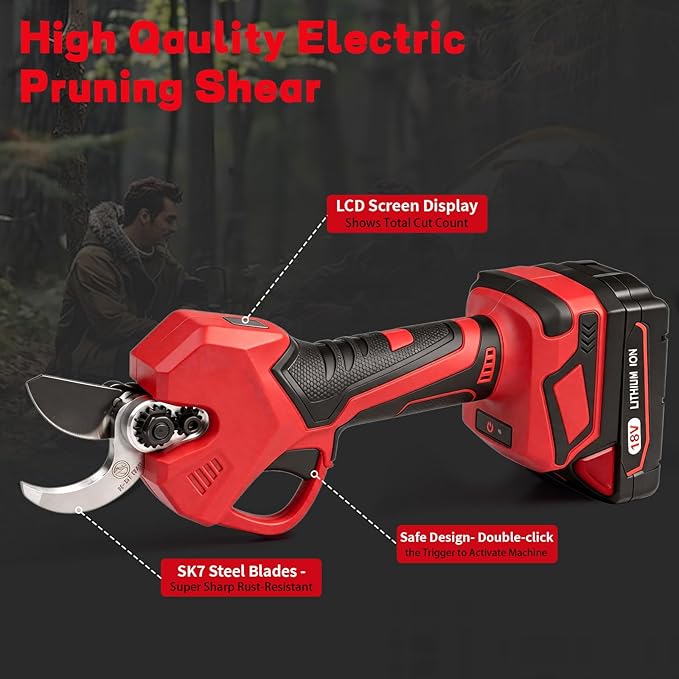 2-in-1 Electric Pruning Shear for Milwaukee M18 18V Battery, 1.5" Cutting Diameter Cordless Power Pruner with 14.7FT Reach Extension Pole, Brushless Motor Pruner for High Branch Trimming(Tool Only)
