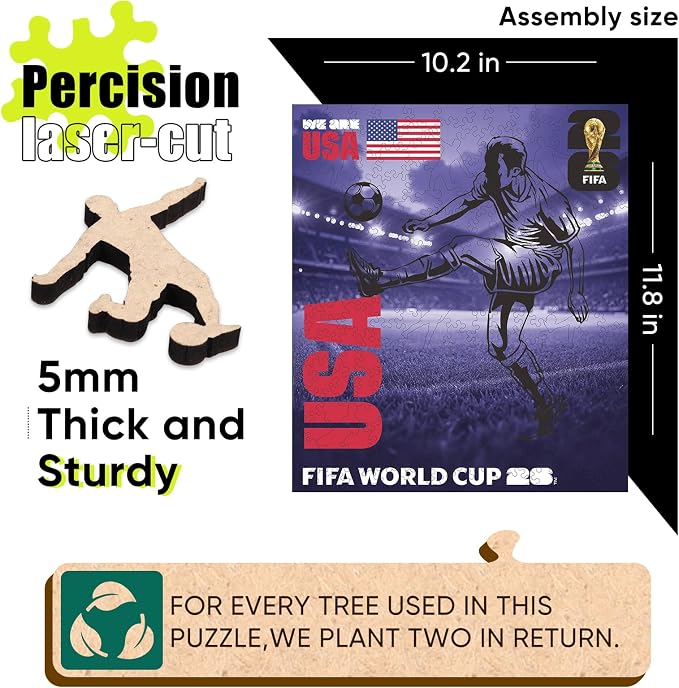 FIFA 2026 Trophy Series - Wooden Puzzle for Adult, 5MM Thick, Creative Collectible Gift for Fans, Officially Licensed Product (WA USA-200, 200Pcs)